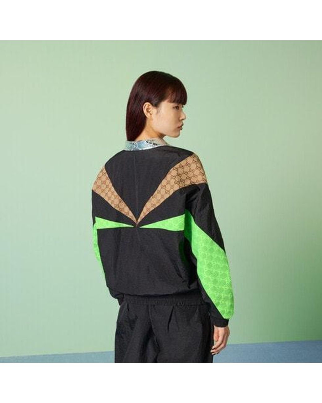 Gucci Green Gg Monogram Highneck Track Jacket