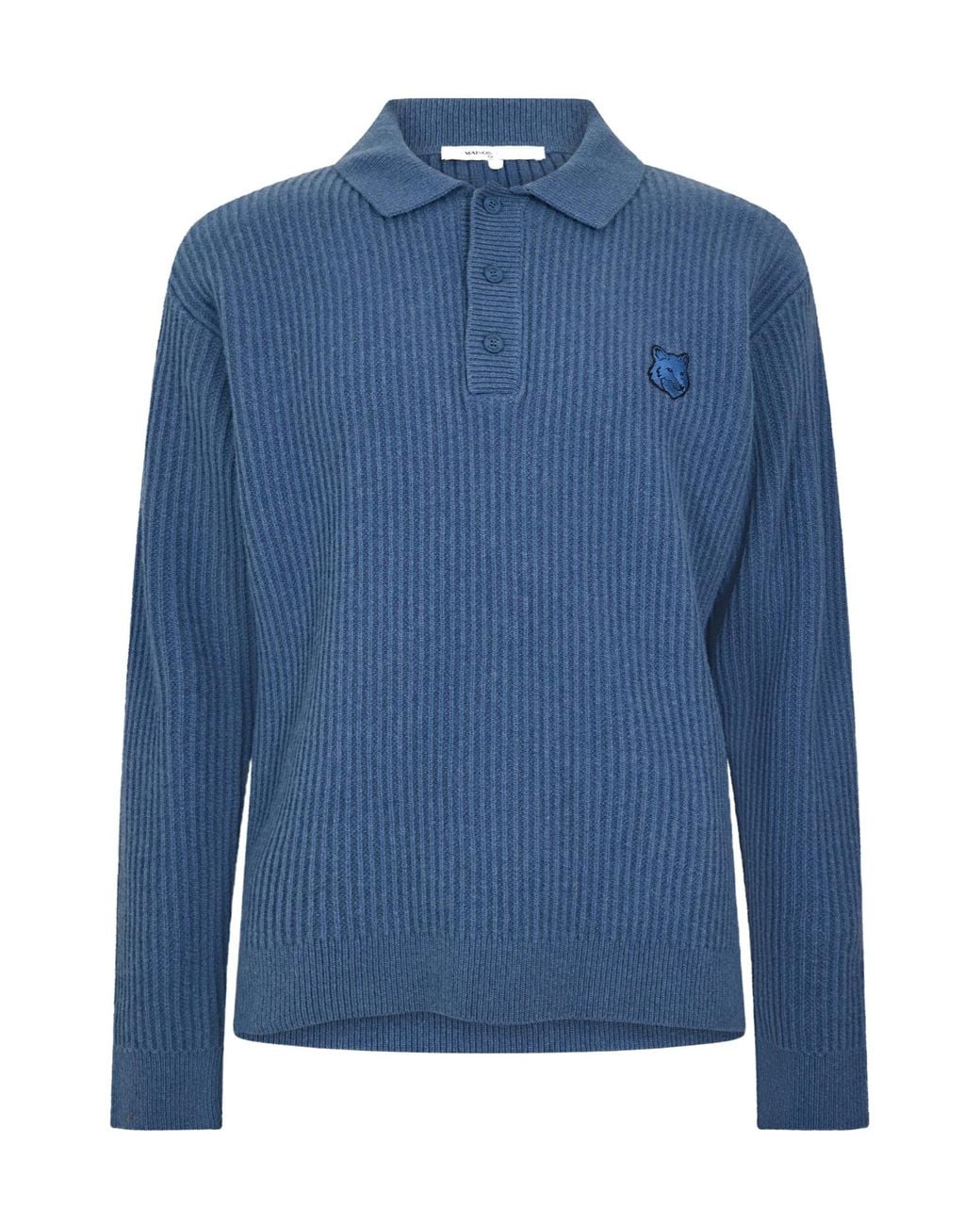 Maison Kitsuné Blue Knitted Long Sleeve Polo Shirt for men