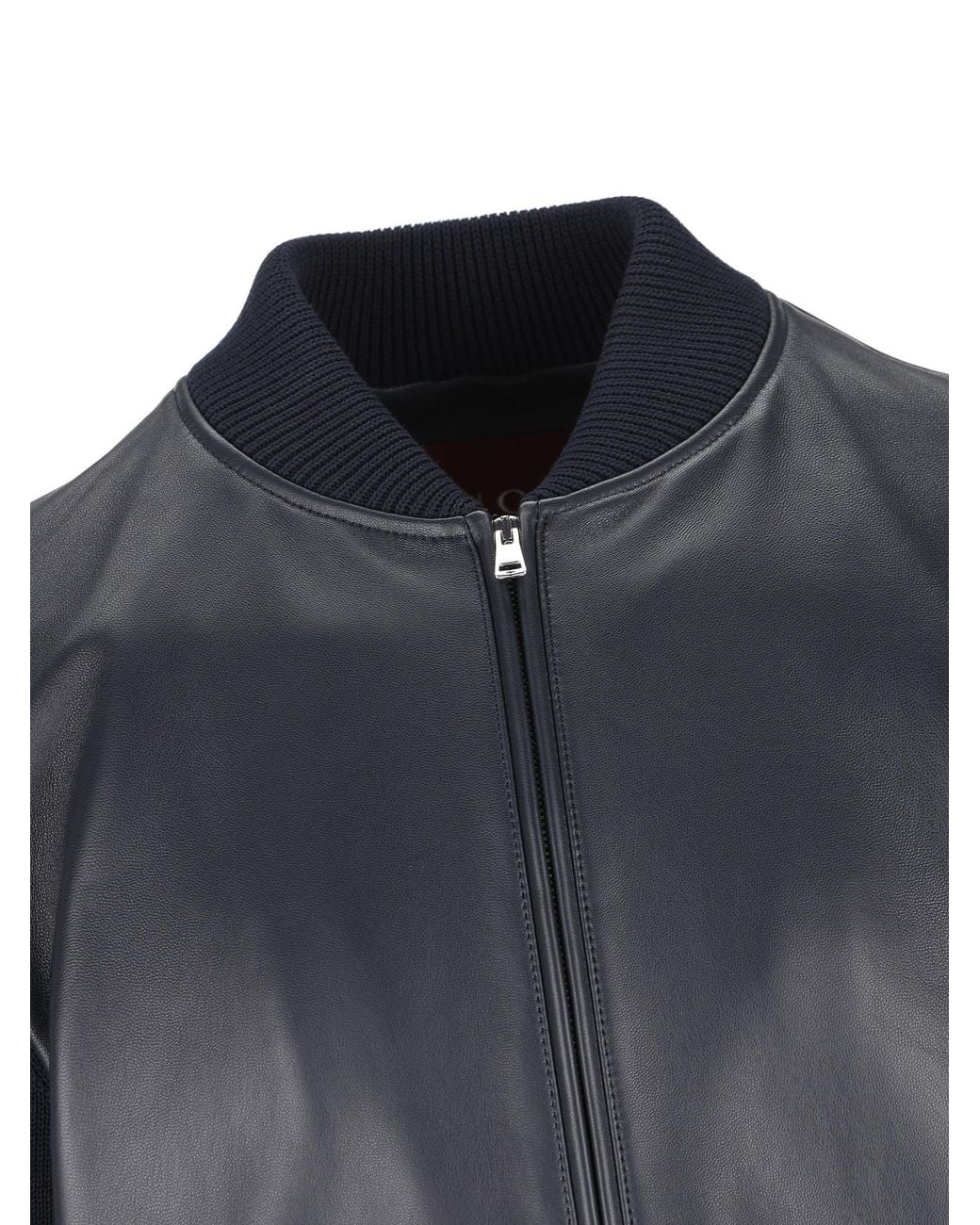 Gucci Blue Logo Embroidered Zip-Up Jacket for men