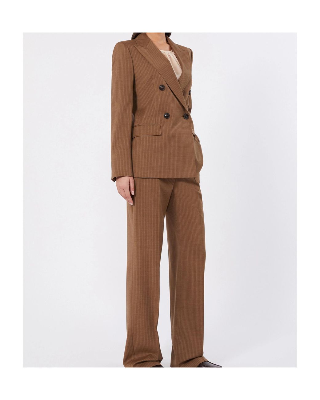 Max Mara Brown Studio Umico Double-Breasted Pinstriped Blazer