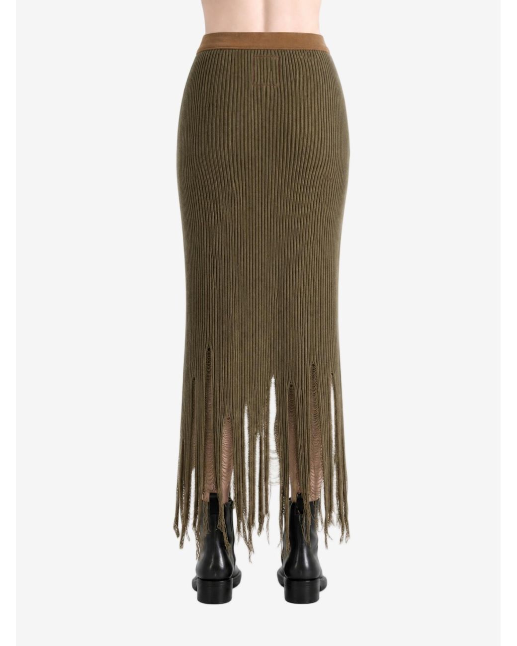 Uma Wang Green Elastic Waist Midi Skirt