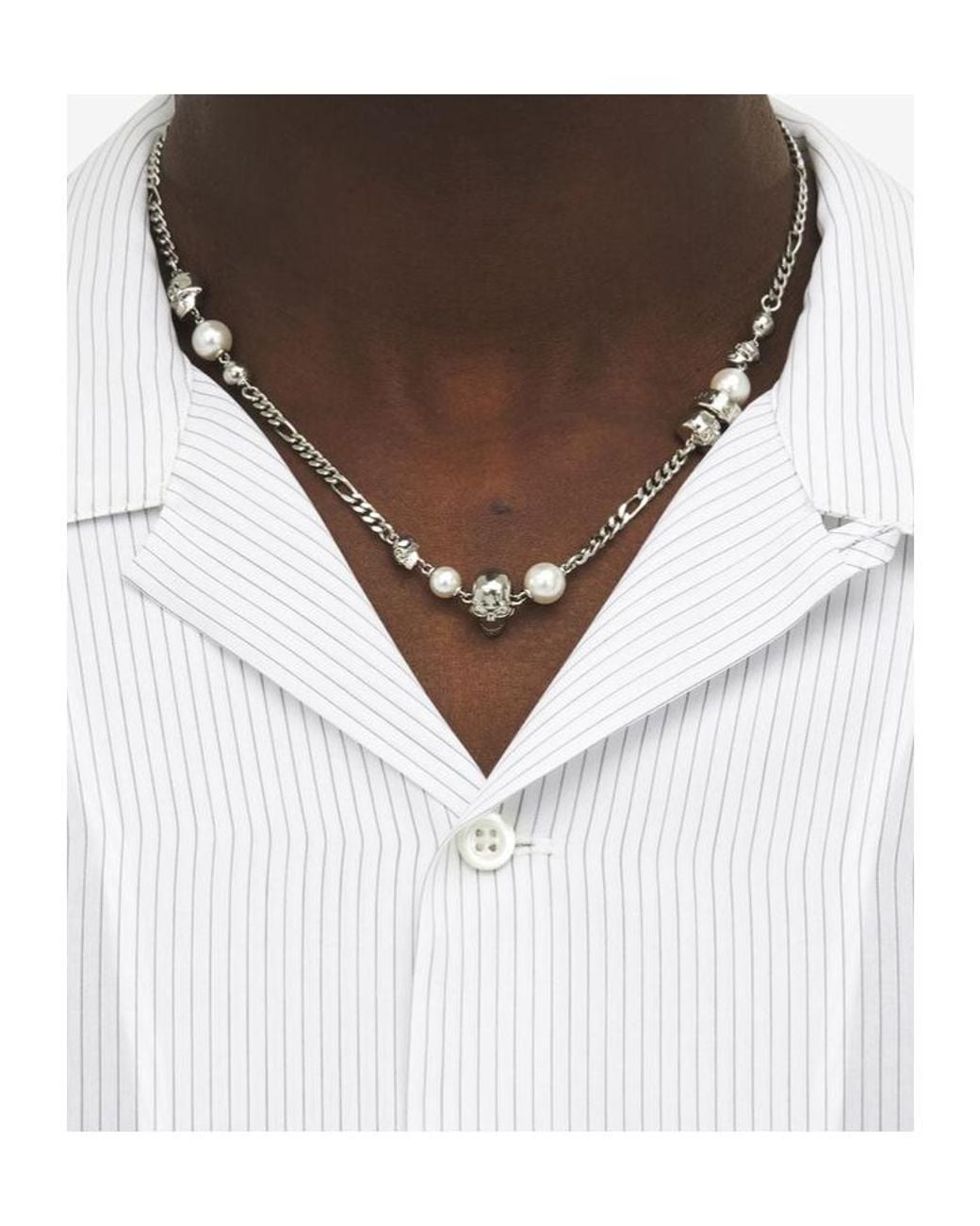 McQueen White Skull Embellished Necklace for men