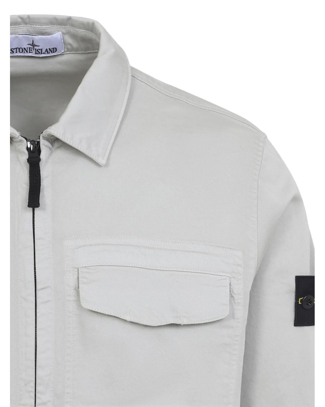 Stone Island Natural Logo Patch Zip-Up Shirt for men