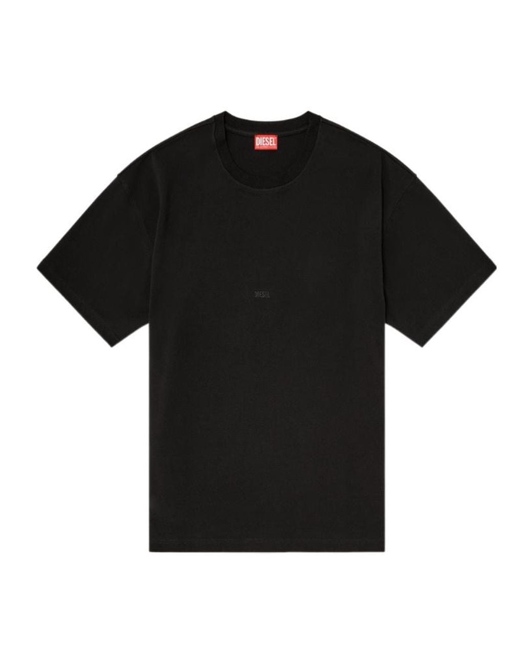 DIESEL Black Cotton-Interlock T-Shirt With Logo Embroidery for men