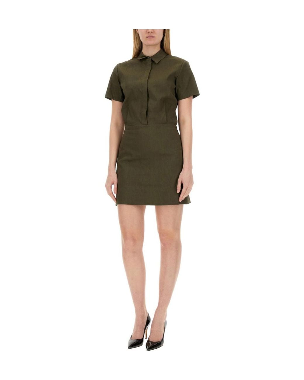 Theory Green Short-Sleeved Button-Up Mini Dress