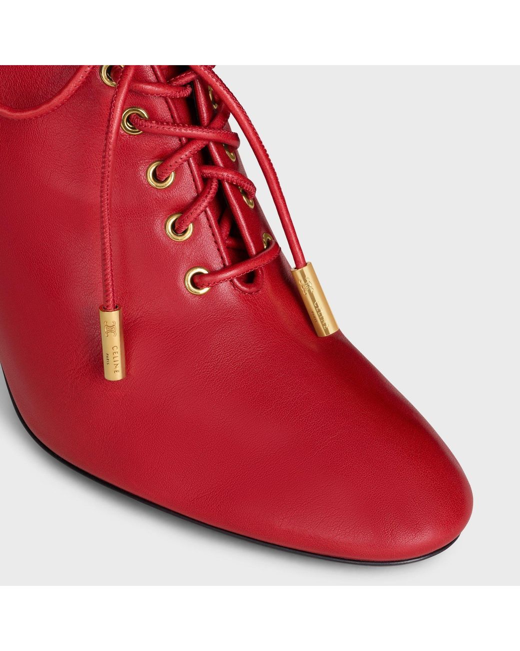 Céline Red Soft Oxford Lace-Up Heeled Ballerina