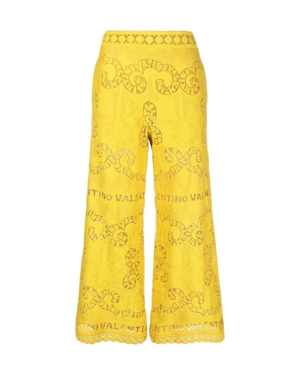 Valentino Yellow Cropped Lace Trousers