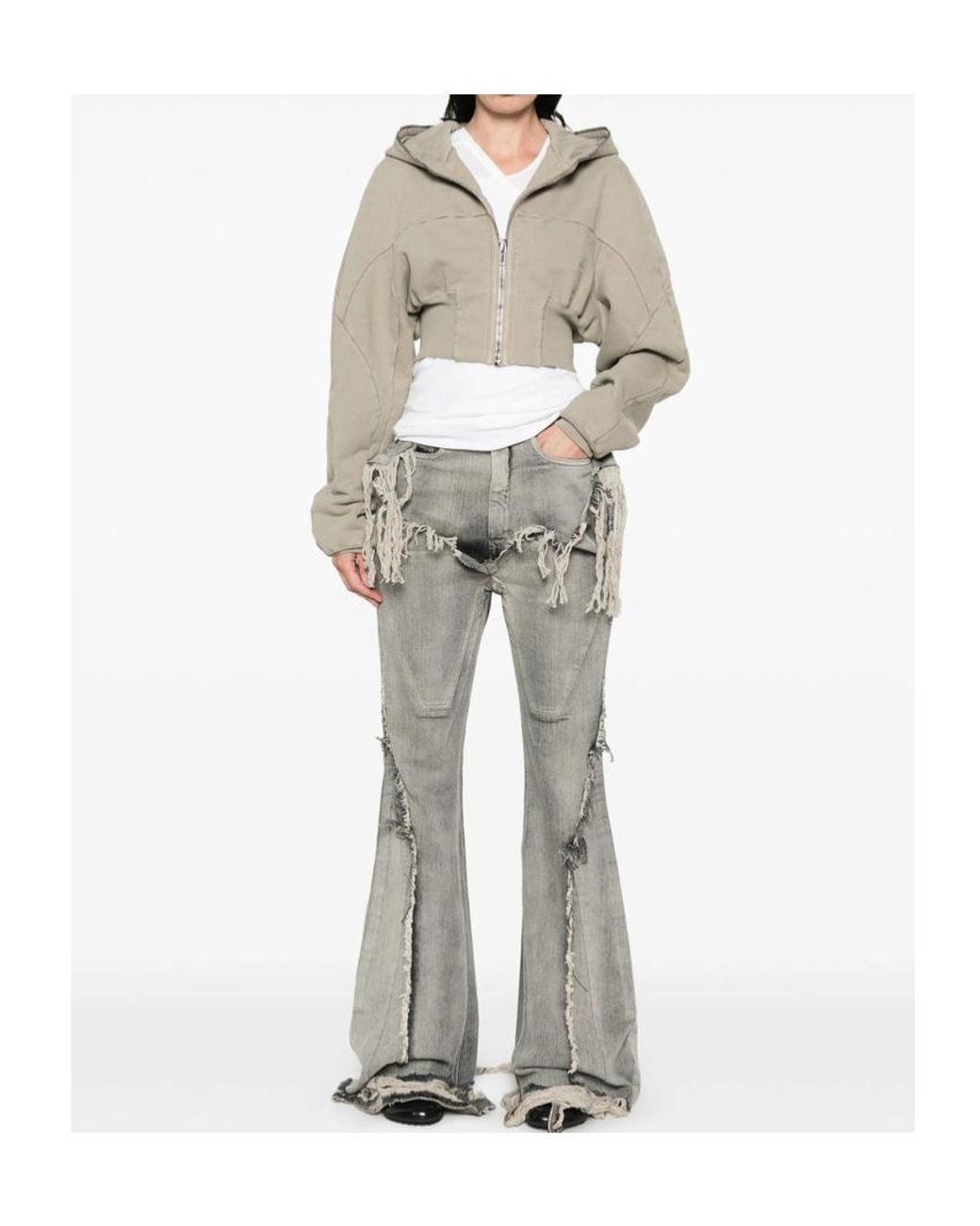 Rick Owens Natural Cropped Zip-Up Hoodie
