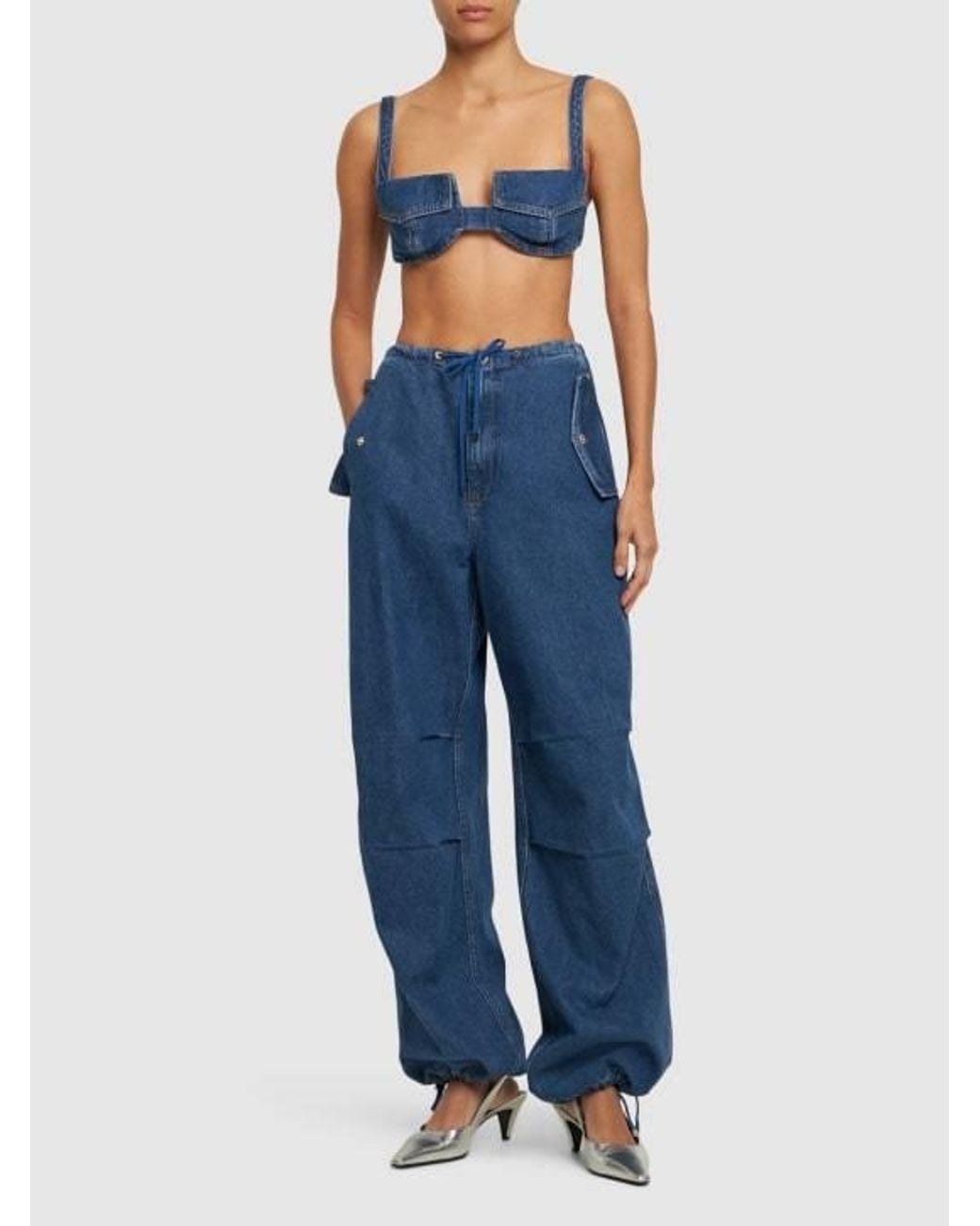 Dion Lee Blue Wide-Leg Denim Trousers With Elastic Waist