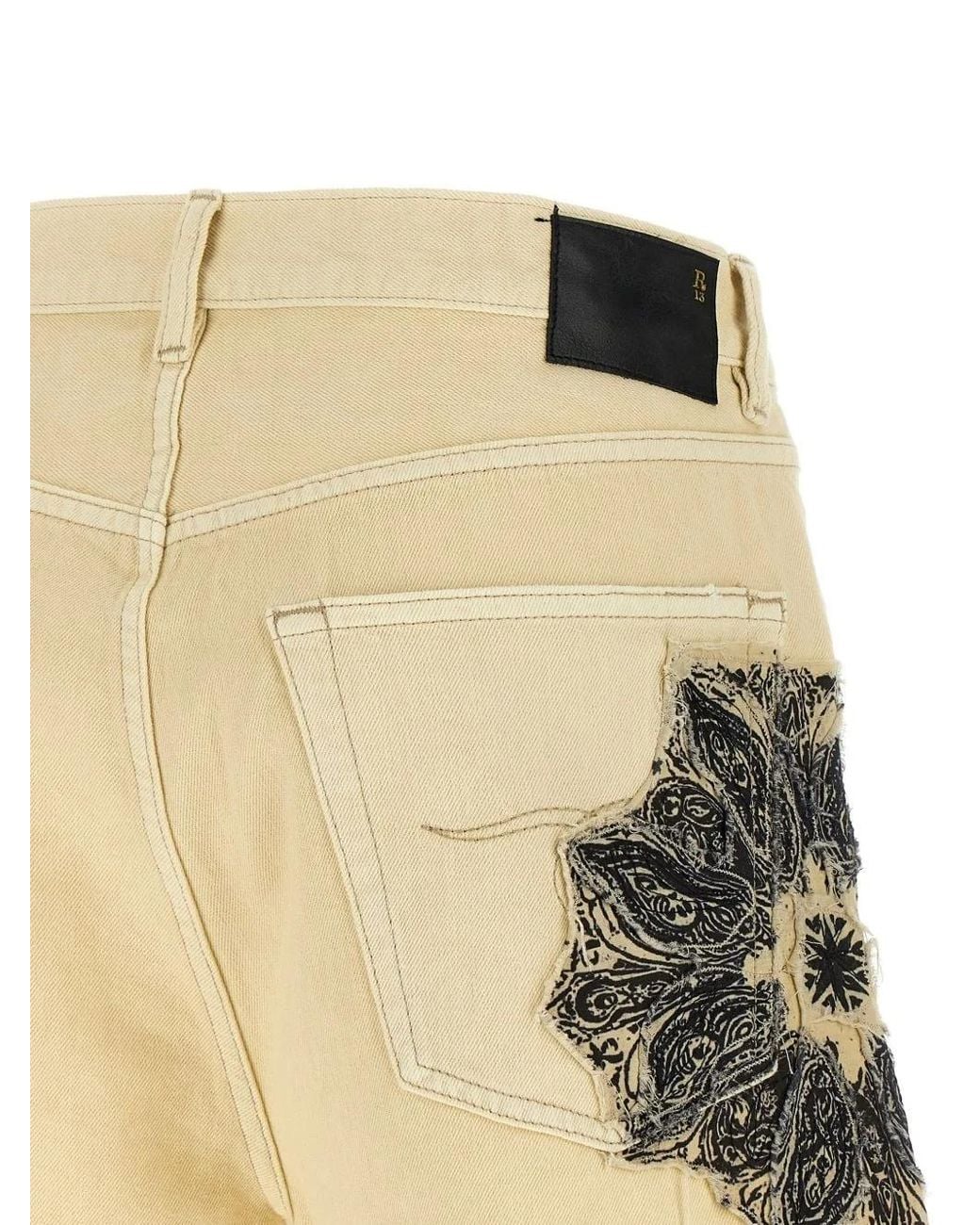 R13 Natural Bandana-Appliqué Frayed Shorts