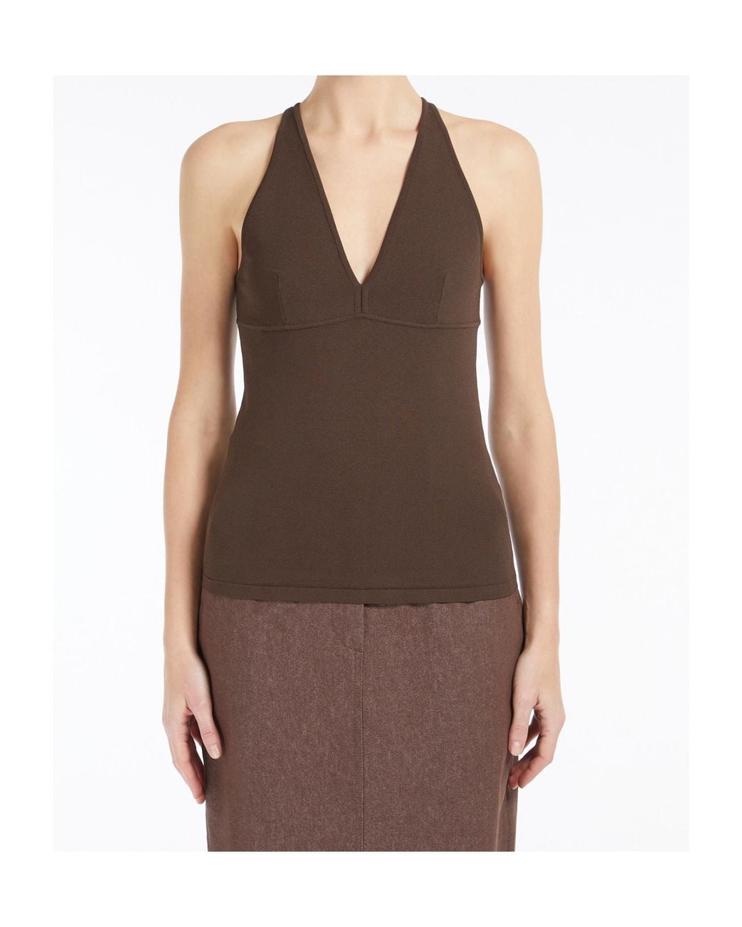 Max Mara Brown Armida1234 V-Neck Sleeveless Top