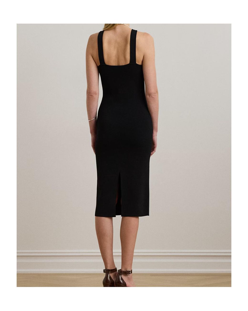Ralph Lauren Black Lauren Rib-Knit Sleeveless Midi Dress