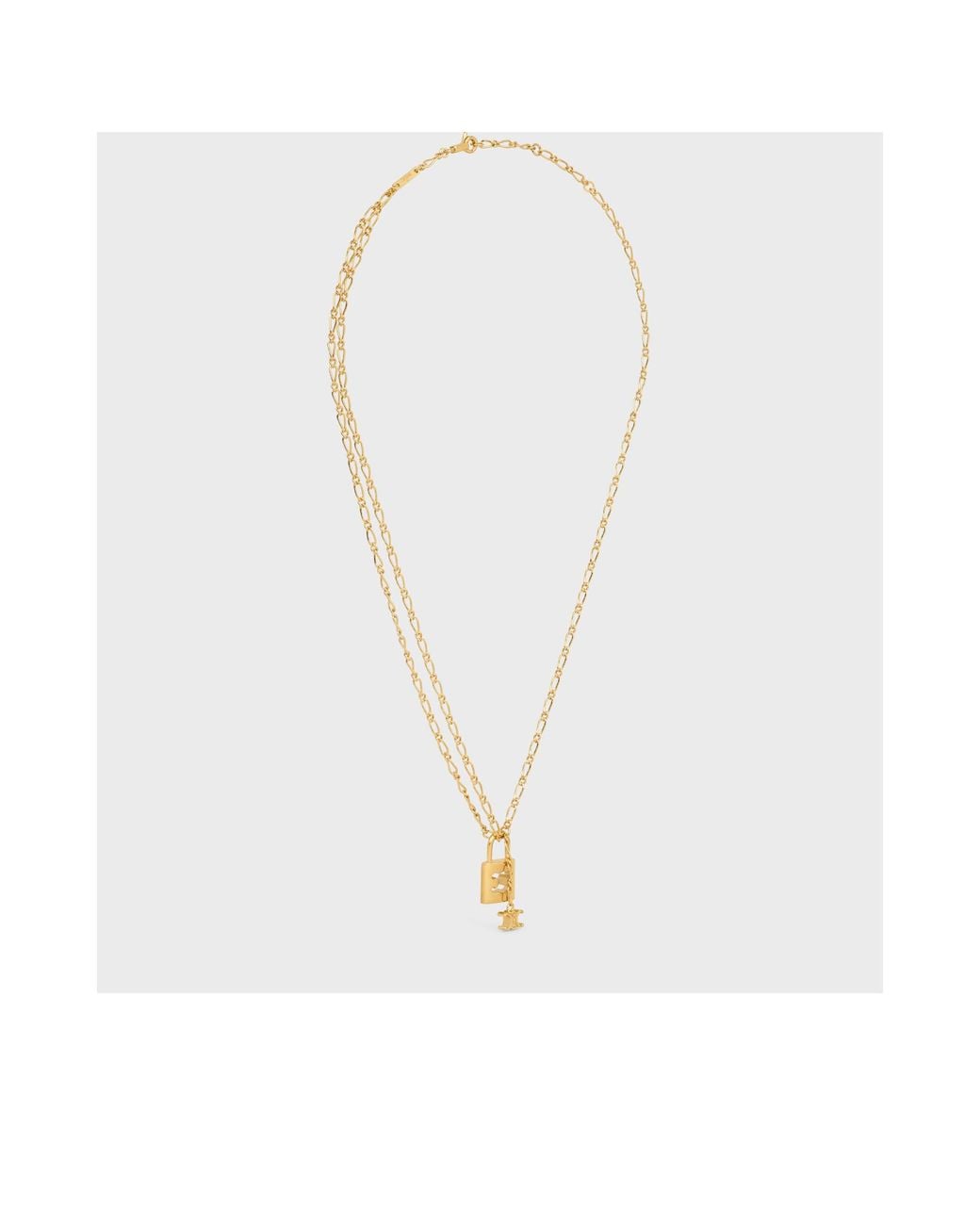 Céline Metallic Triomphe Lock Necklace