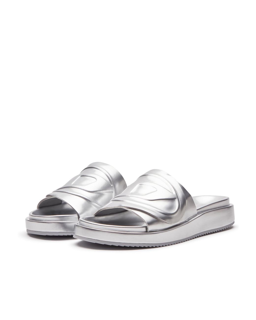 DIESEL White Sa-Slide D Oval Metallic Sandals