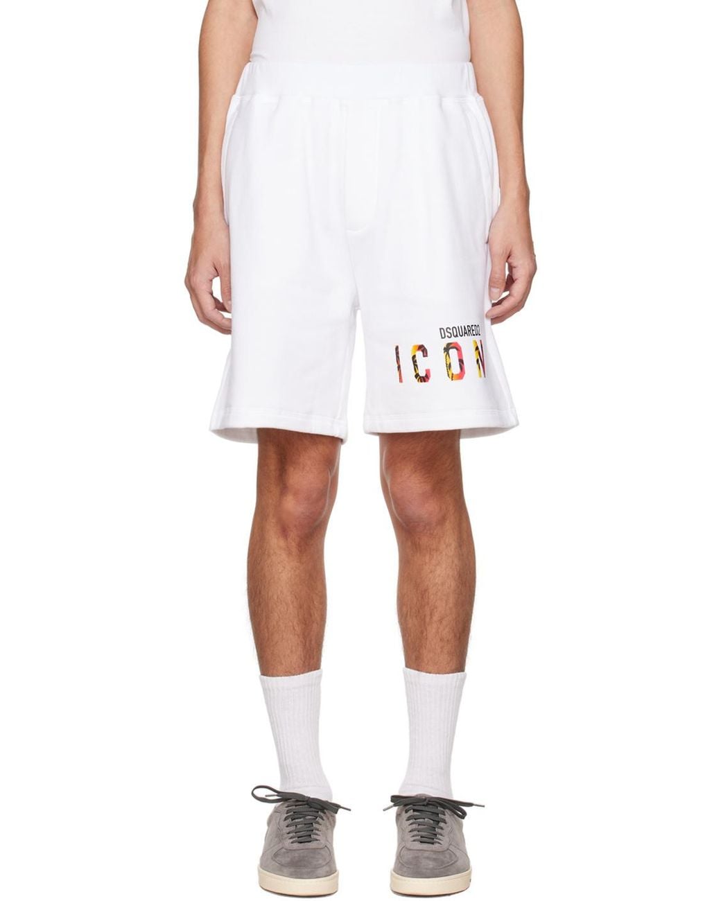 DSquared² White Logo Printed Shorts for men