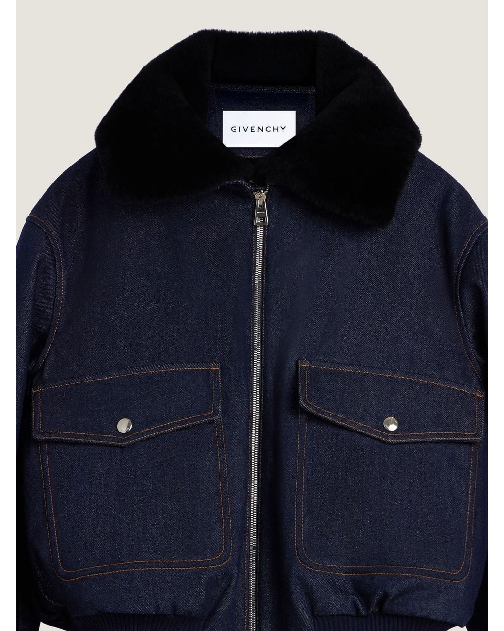 Givenchy Blue Shearling Collar Zip-Up Denim Jacket