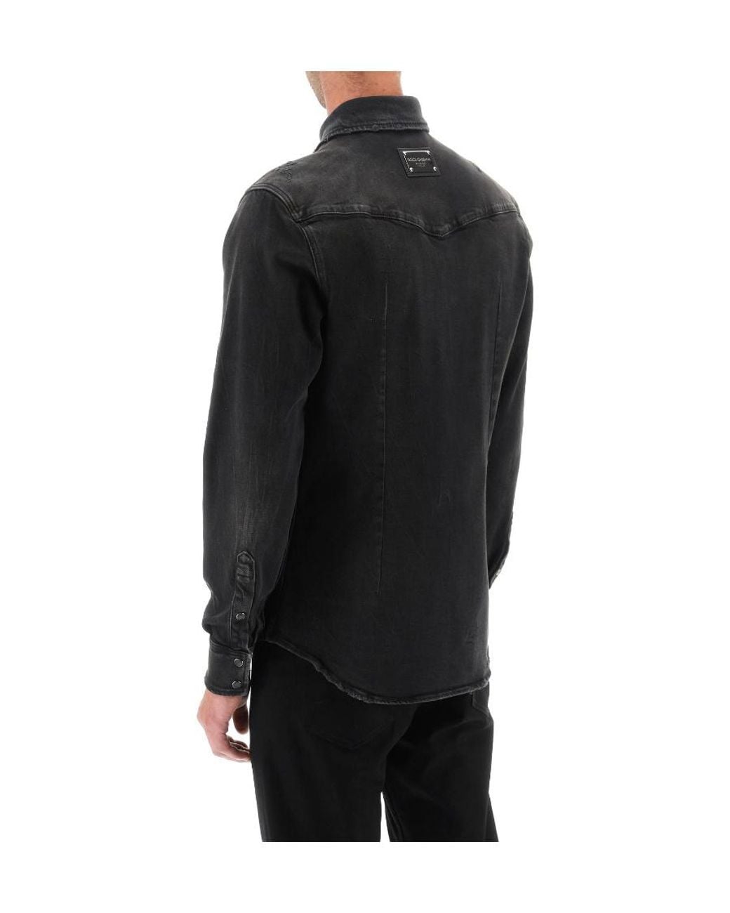 Dolce & Gabbana Black Distressed Denim Buttoned Shirt for men