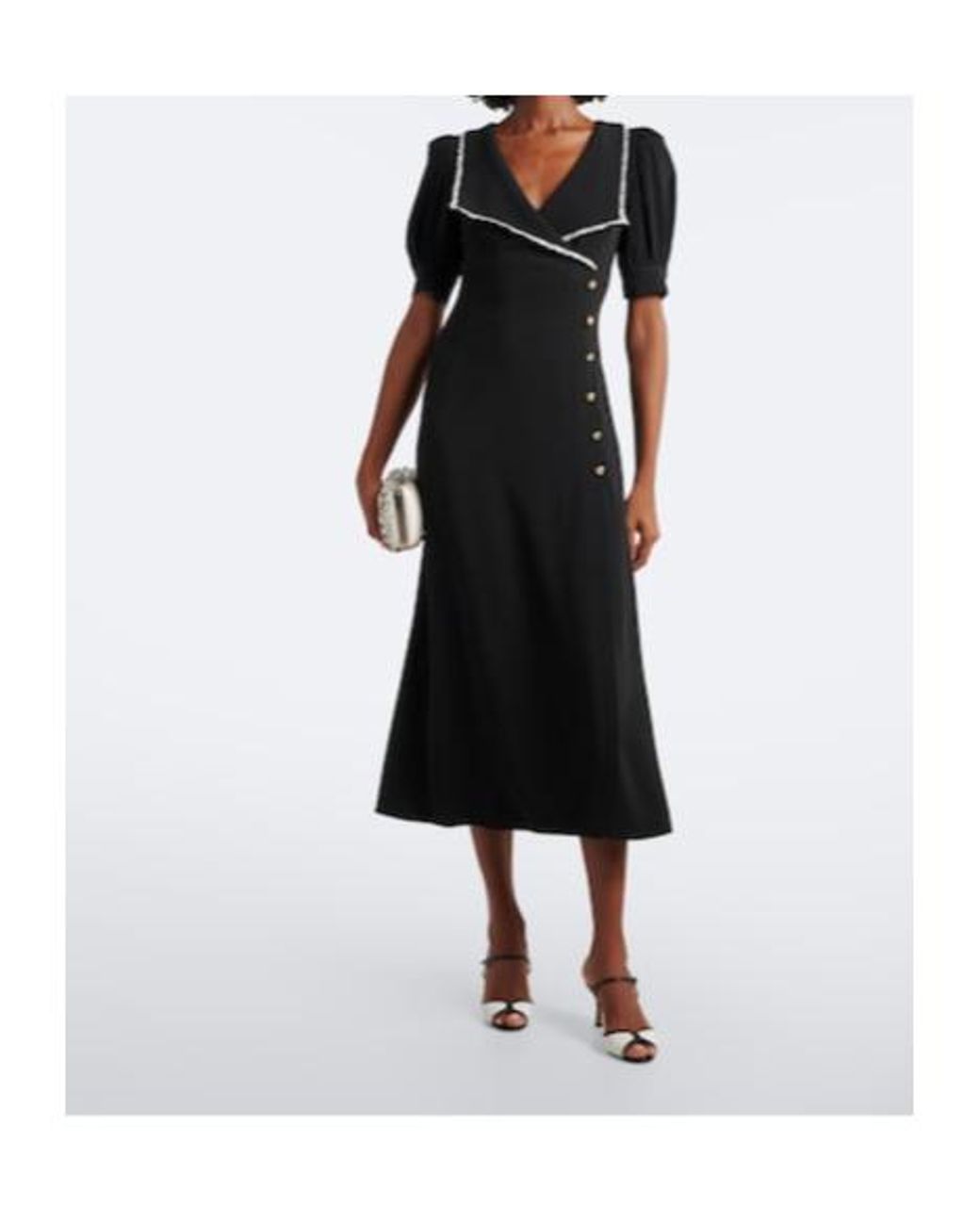 Alessandra Rich Black Lace-Trimmed Cady Midi Dress