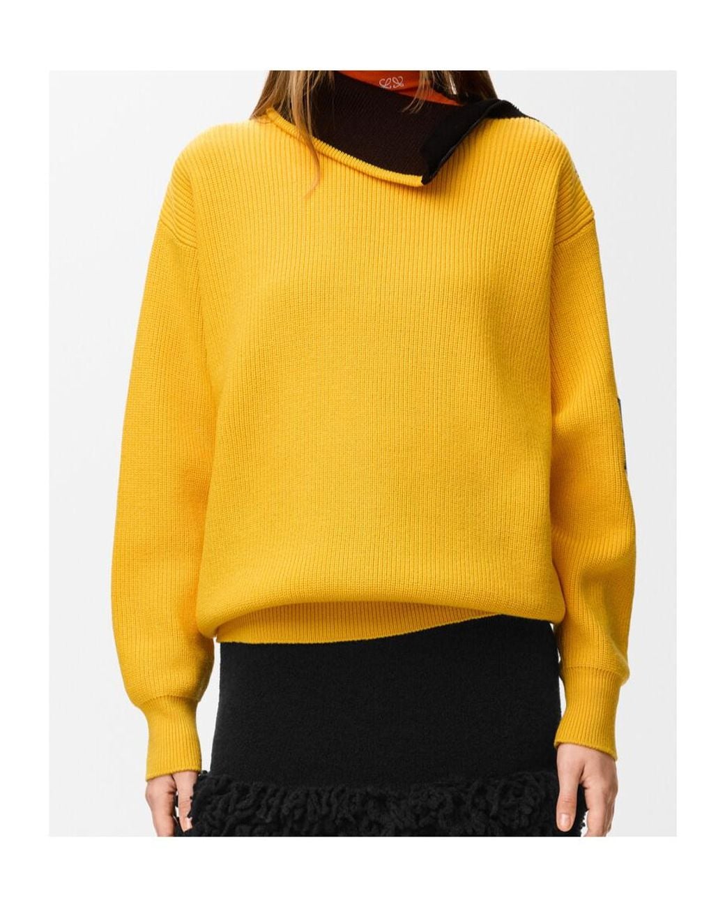 Loewe Yellow Zip-Neck Patch Knitted Sweater