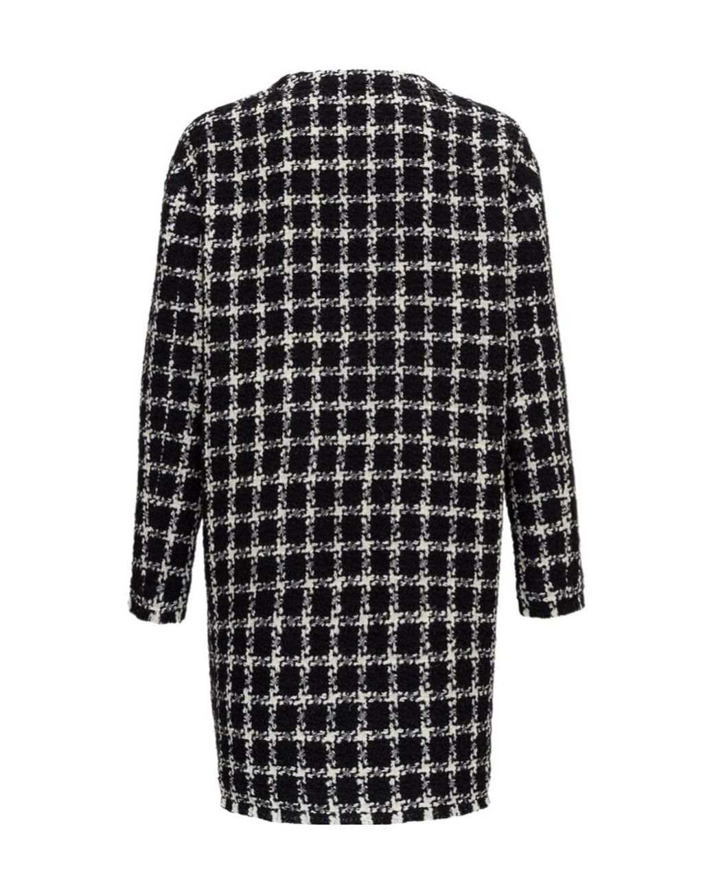 Valentino Black Tweed Checkered Vgold Coat