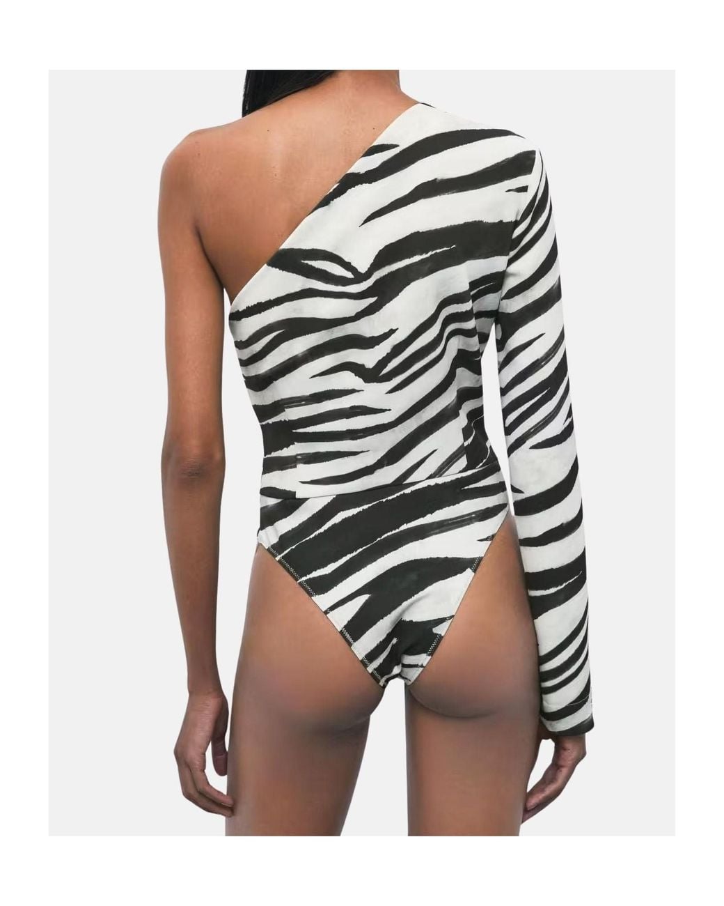 Patrizia Pepe White One-Shoulder Zebra-Print Bodysuit
