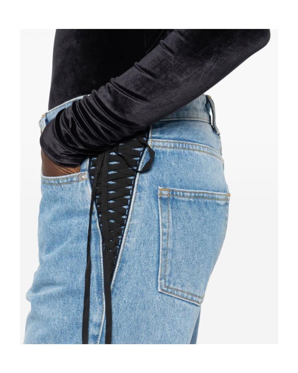 Mugler Blue ミュグレー レースアップ ストレートレッグ ジーンズ