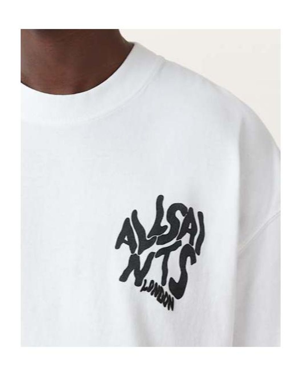 AllSaints White Logo Printed Crewneck T-Shirt for men