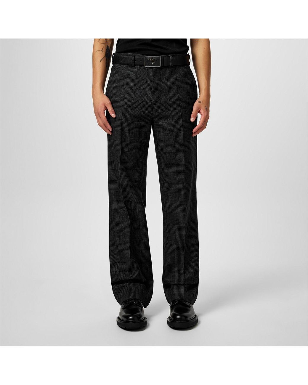 Prada Black Check Trousers for men