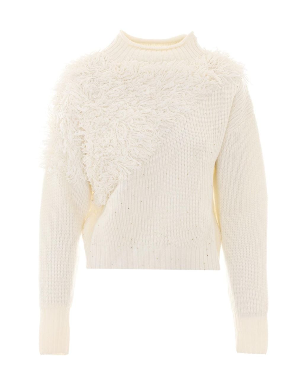 Patrizia Pepe White Textured Panel Knitted Sweater