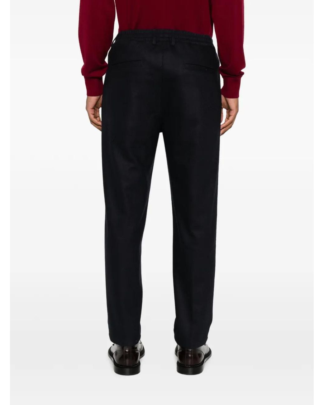 Eleventy Black Elastic-Waist Wool Pants for men