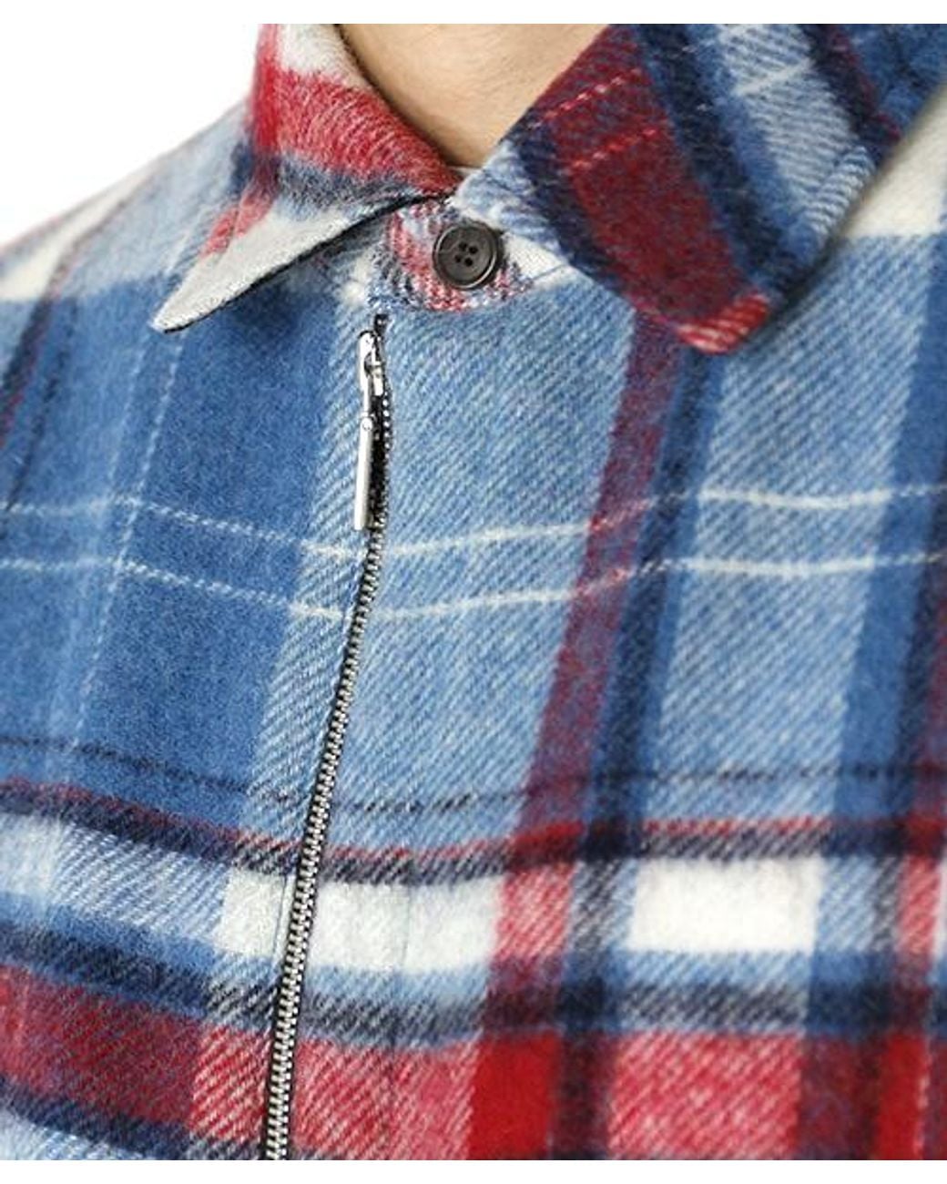 we11done Blue Front-Zip Checked Overshirt for men