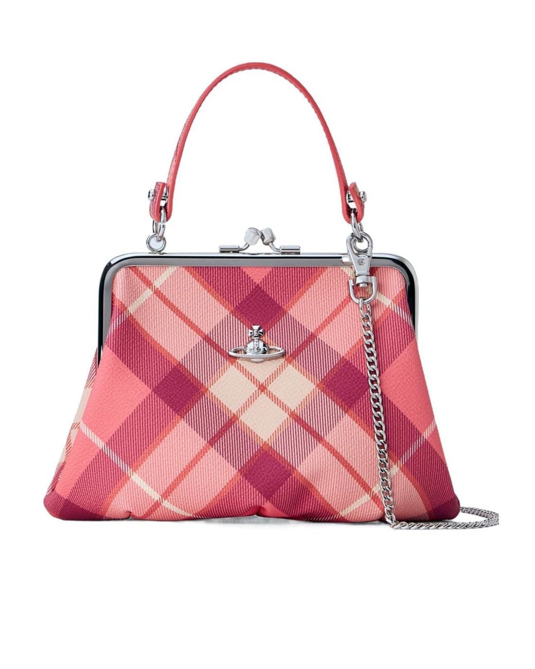 Vivienne Westwood Pink Granny Frame Check Shoulder Bag