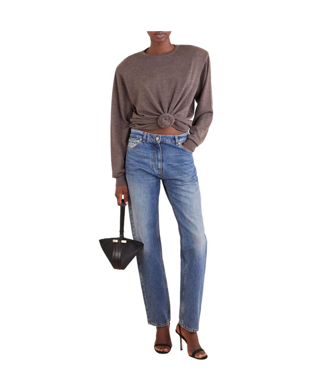 Magda Butrym Brown Knotted Cropped Wool Sweater