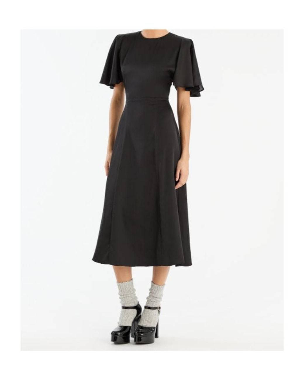 ROTATE BIRGER CHRISTENSEN Black Round Neck Short Sleeve Dress