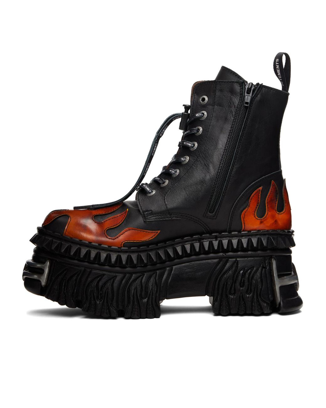 Vetements Black X New Rock Collaboration Flame Combat Lace-Up Ankle Boots for men