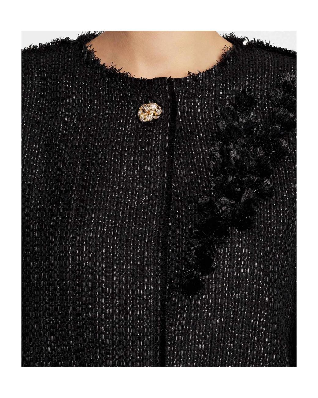 Lanvin Black Appliqué-Detail Fringed Tweed Jacket