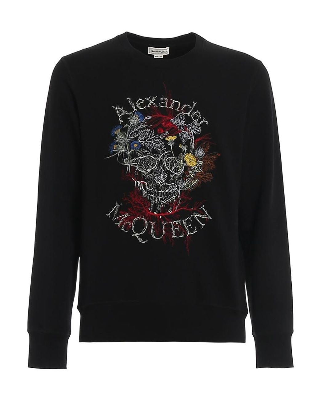 McQueen Black Round Collar Long Sleeve Sweater for men