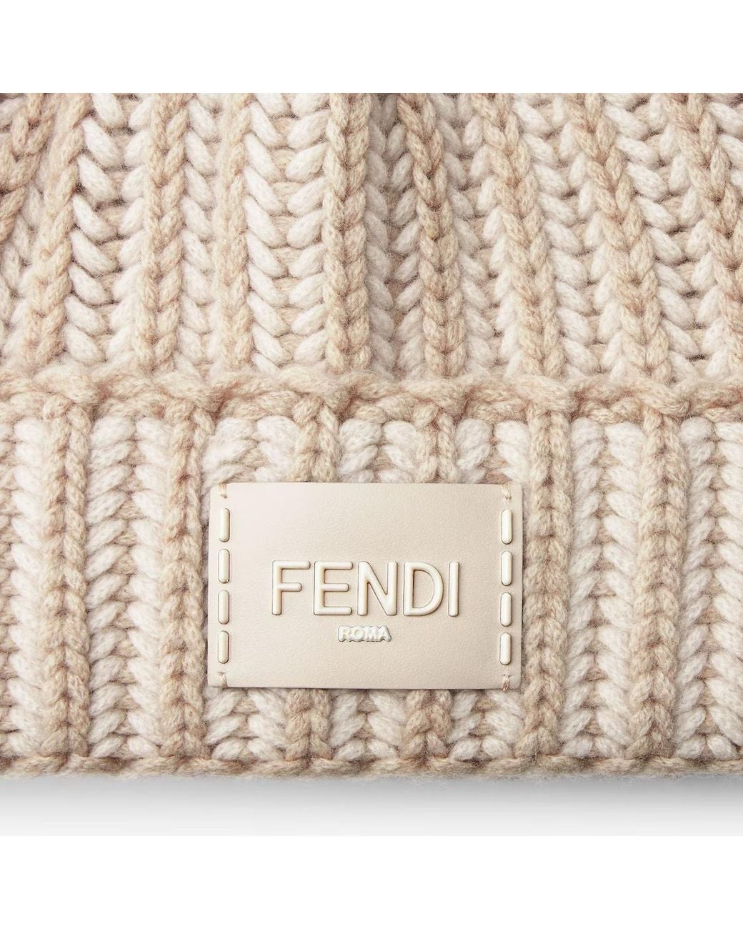 Fendi Natural Embroidered Pompom Beanie Hat