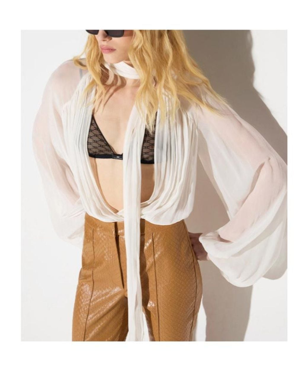 Elisabetta Franchi White Creponne Lavallière Bodysuit