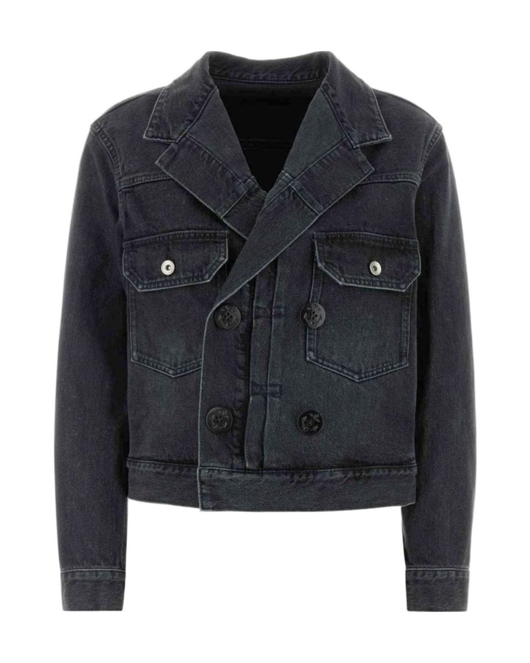Sacai Black Double-Breasted Denim Jacket