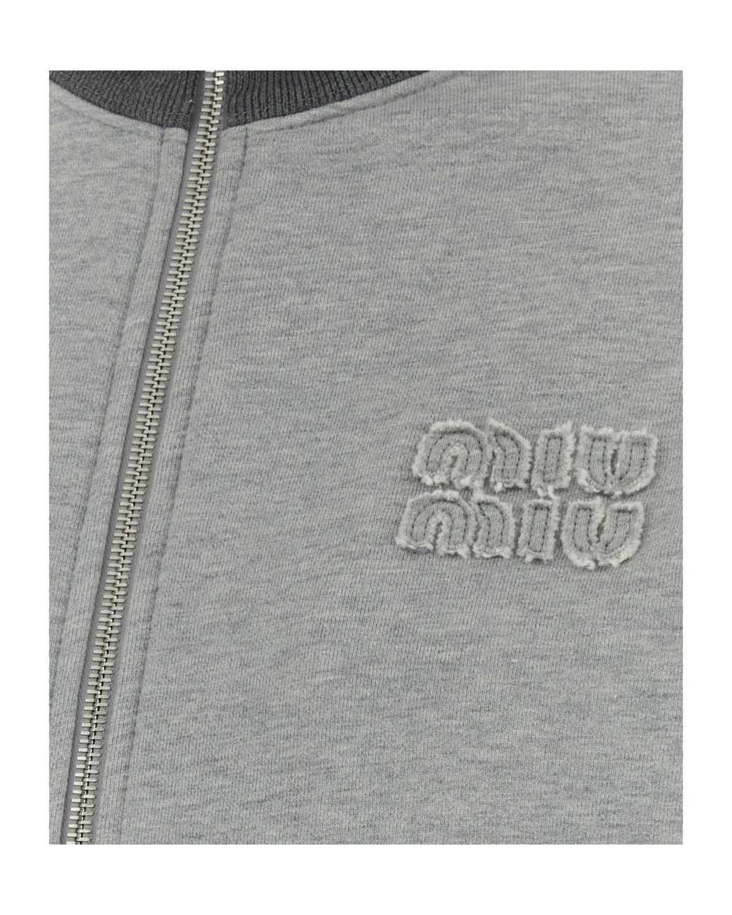 Miu Miu Gray Zip-Up Oversized Sweatshirt