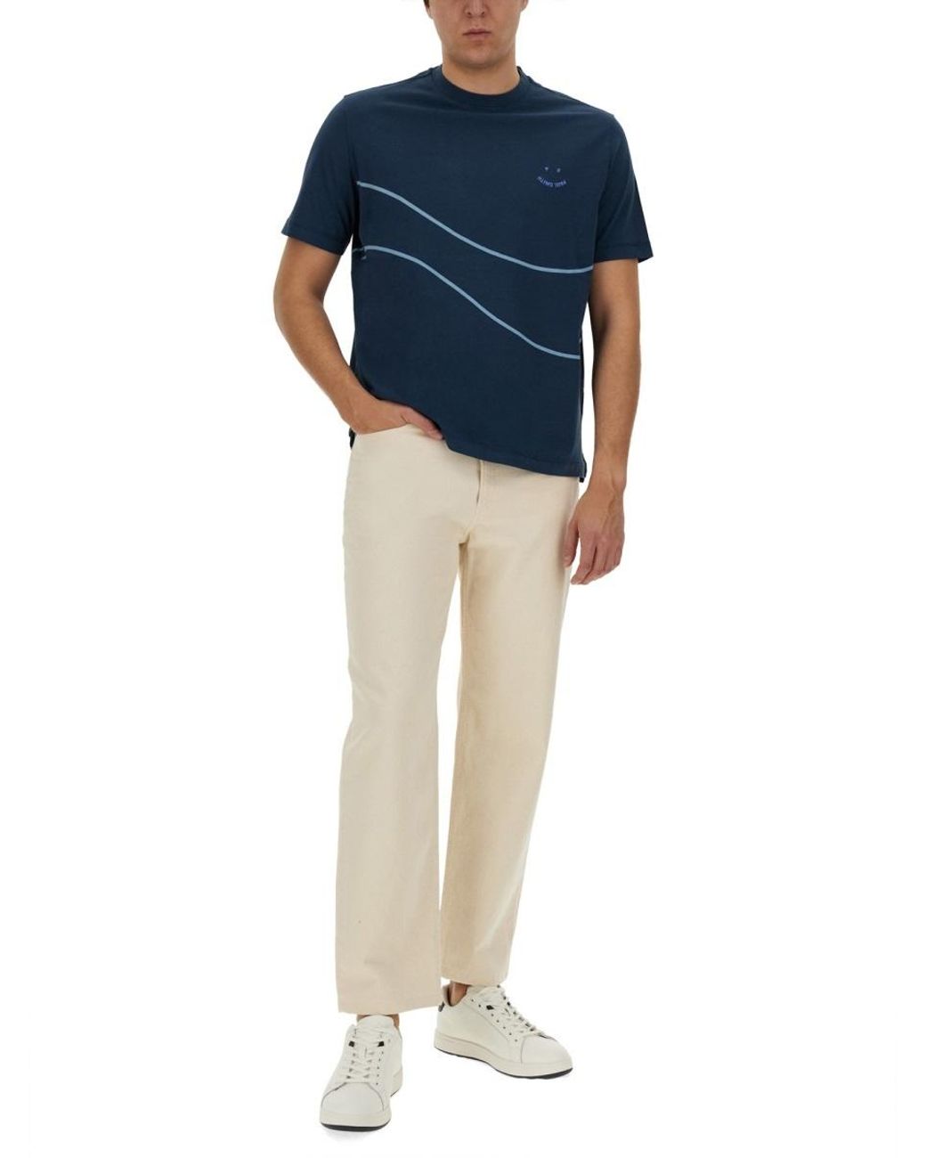 Paul Smith Blue Ps Paul Smith Logo Detailed Crewneck T-Shirt for men