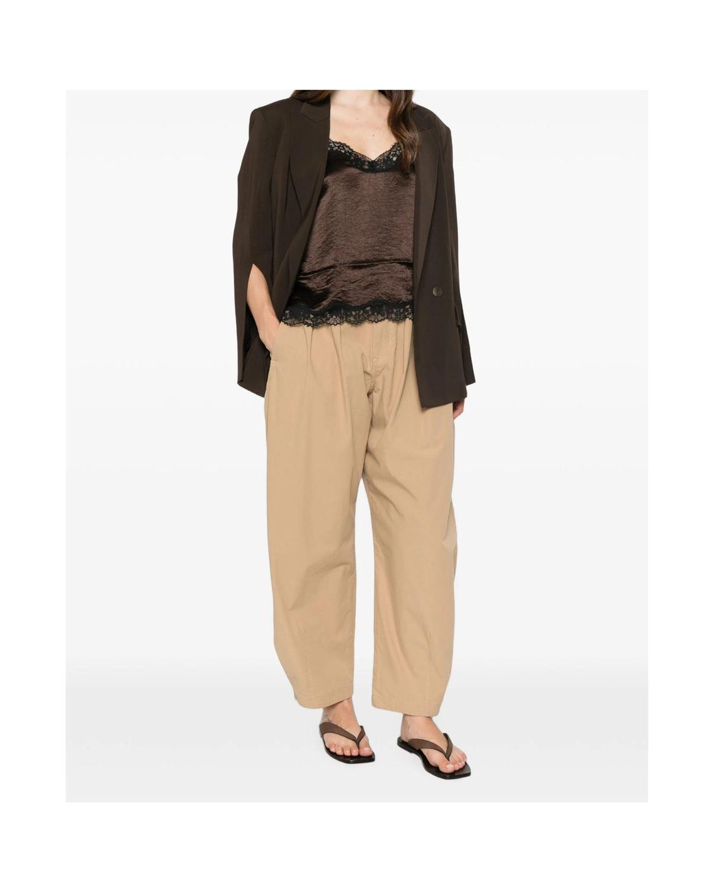 Twinset Brown Split-Sleeve Double-Breasted Blazer
