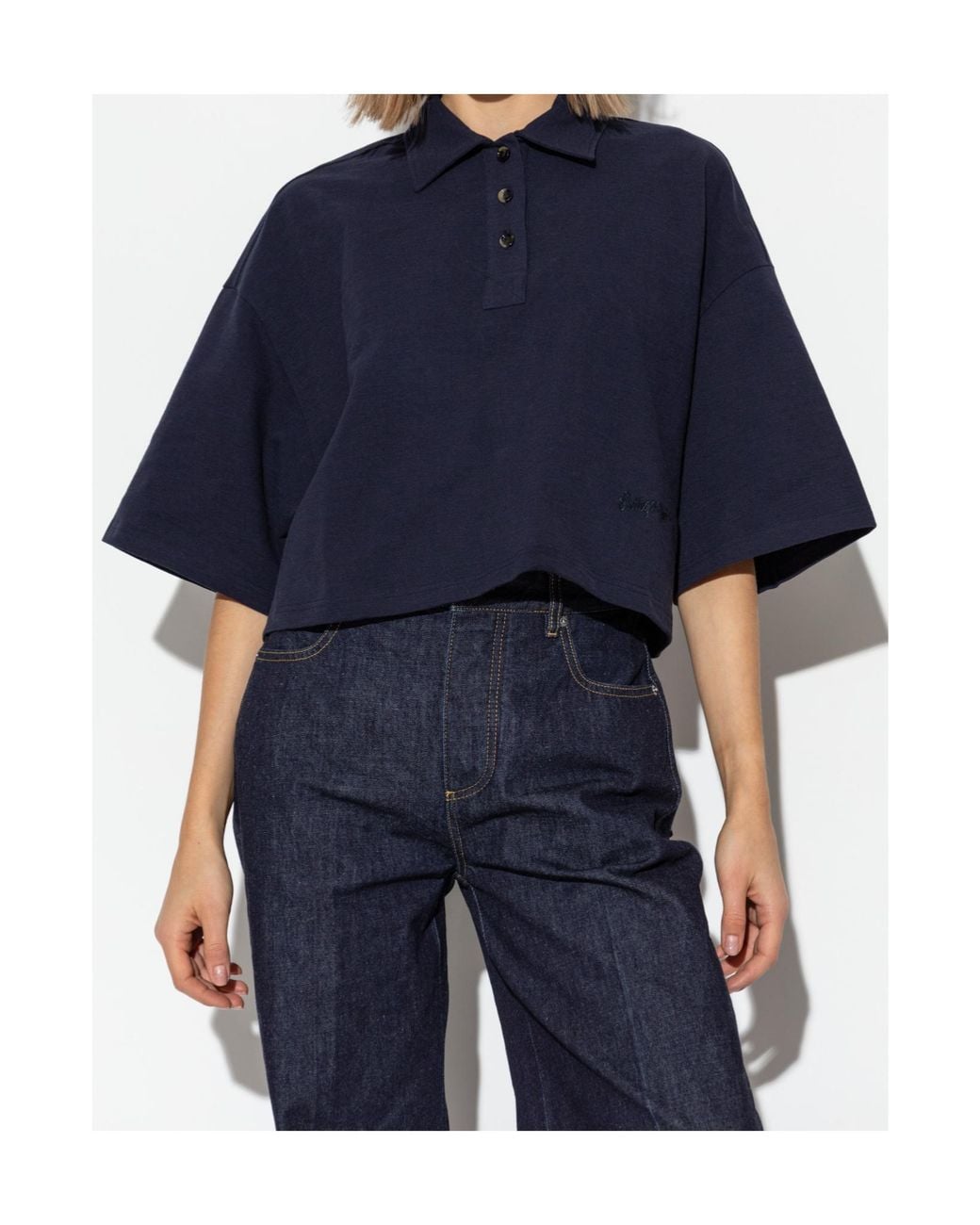 Bottega Veneta Blue Short Sleeved Cropped Polo Shirt