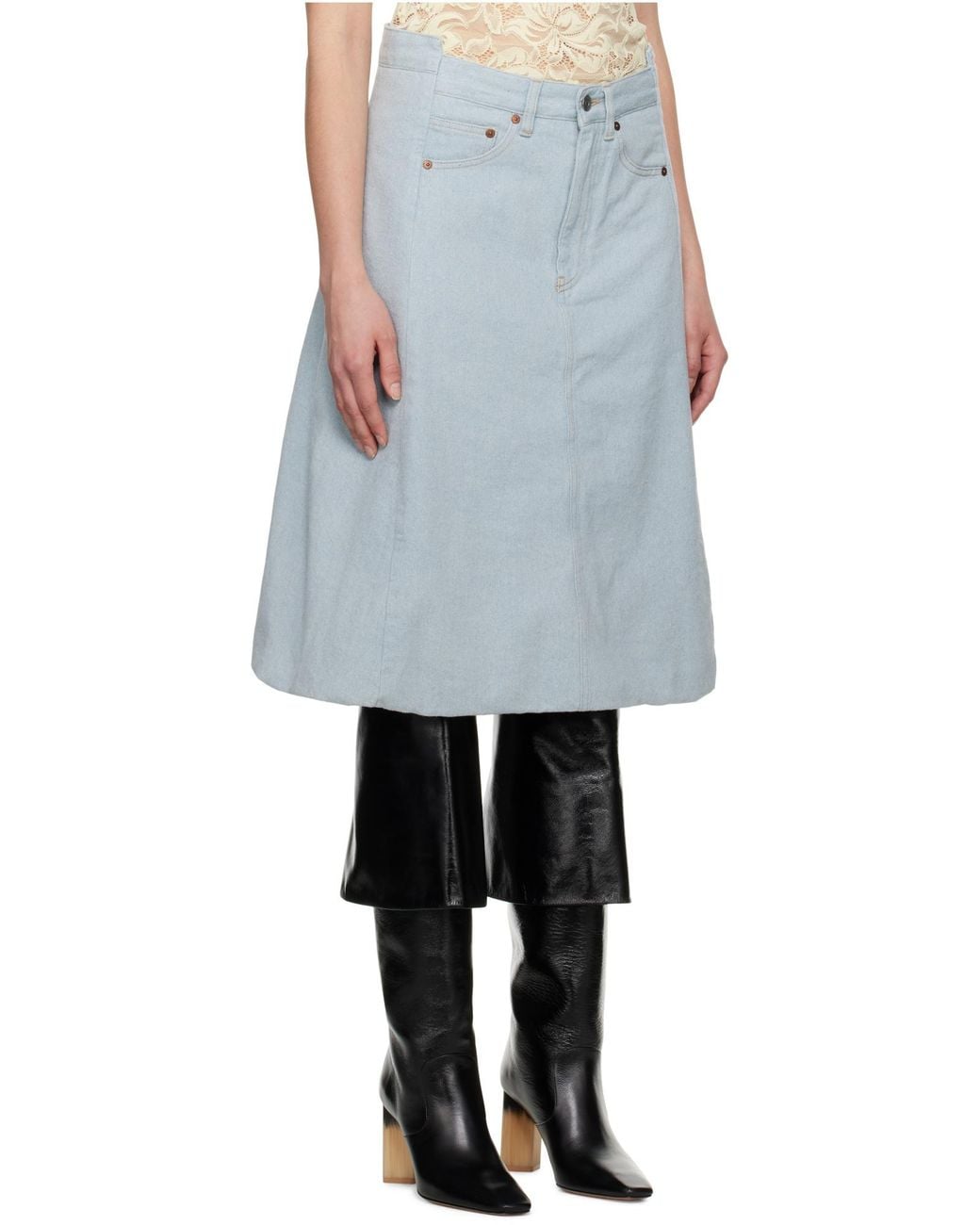 Victoria Beckham Black Cocoon Detail Denim Midi Skirt