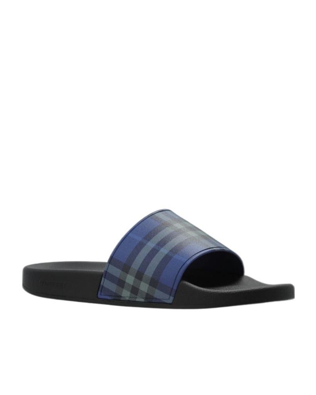 Burberry Blue Checked Slip-On Slides for men