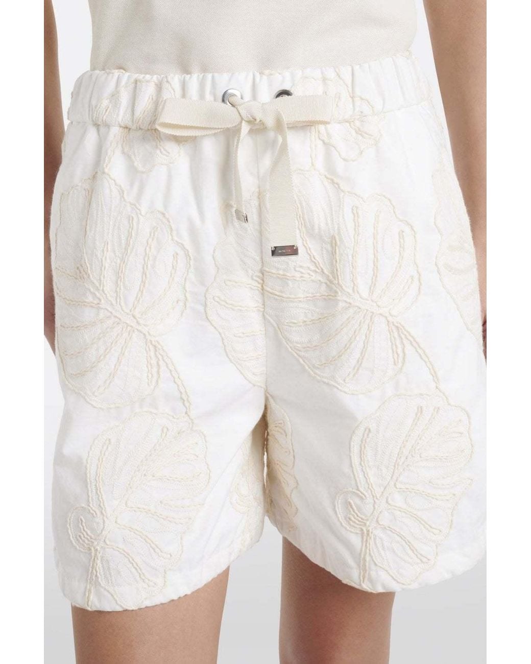 Moncler White Leaf Printed Drawstring Shorts