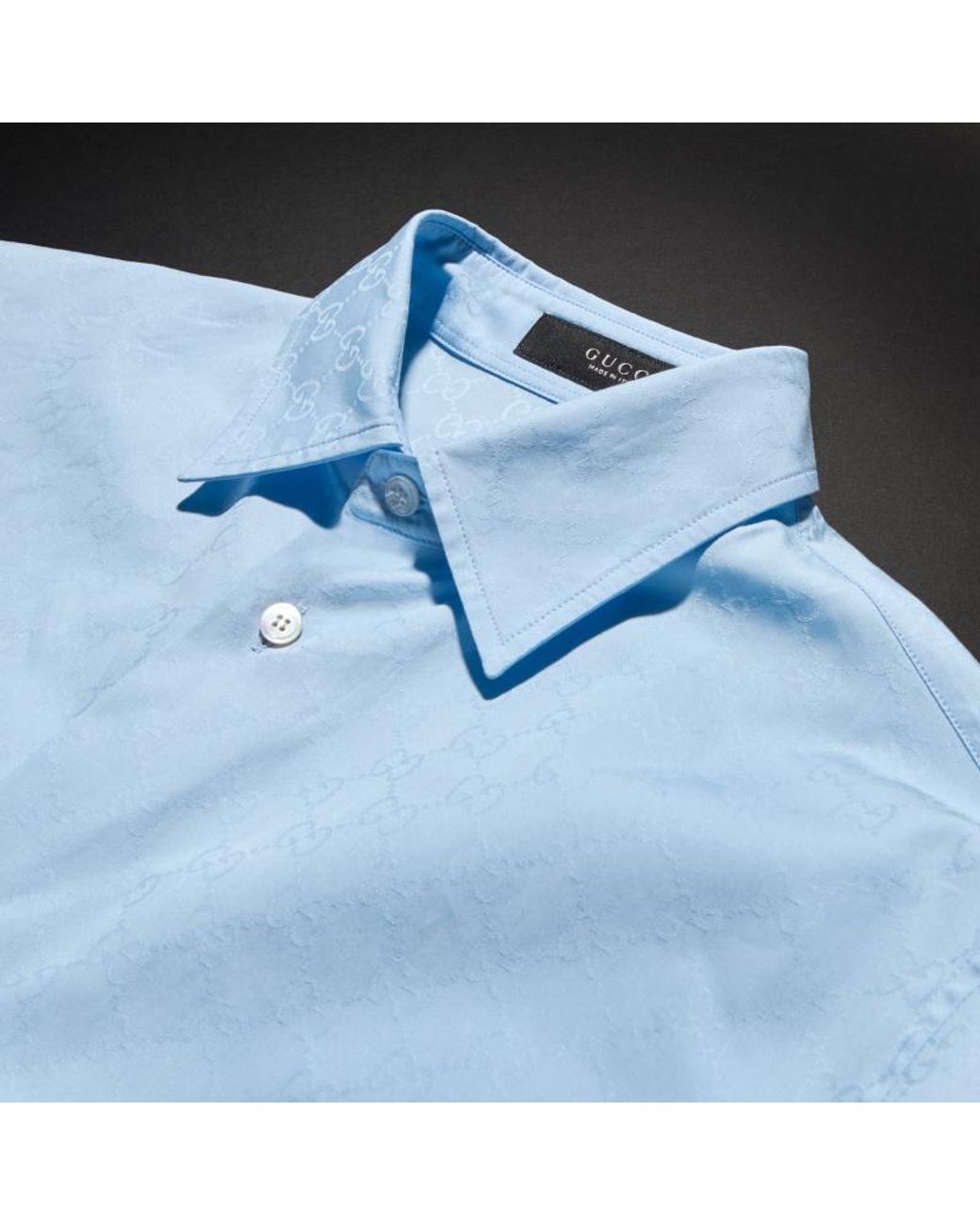 Gucci Blue Gg Cotton Poplin Shirt for men