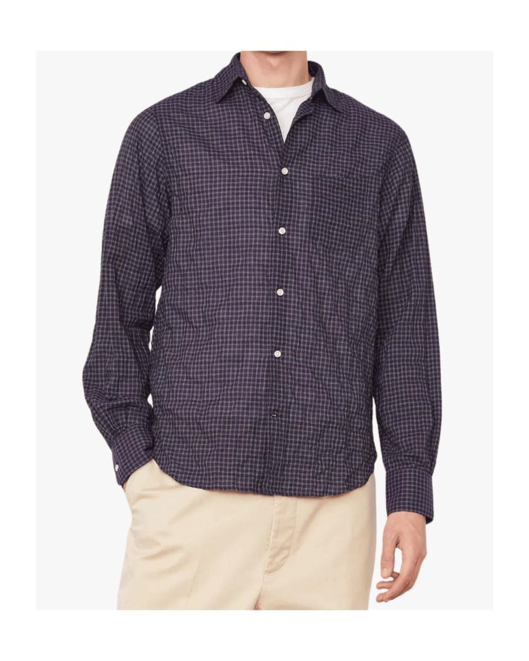 Officine Generale Blue Check-Pattern Long-Sleeve Shirt for men