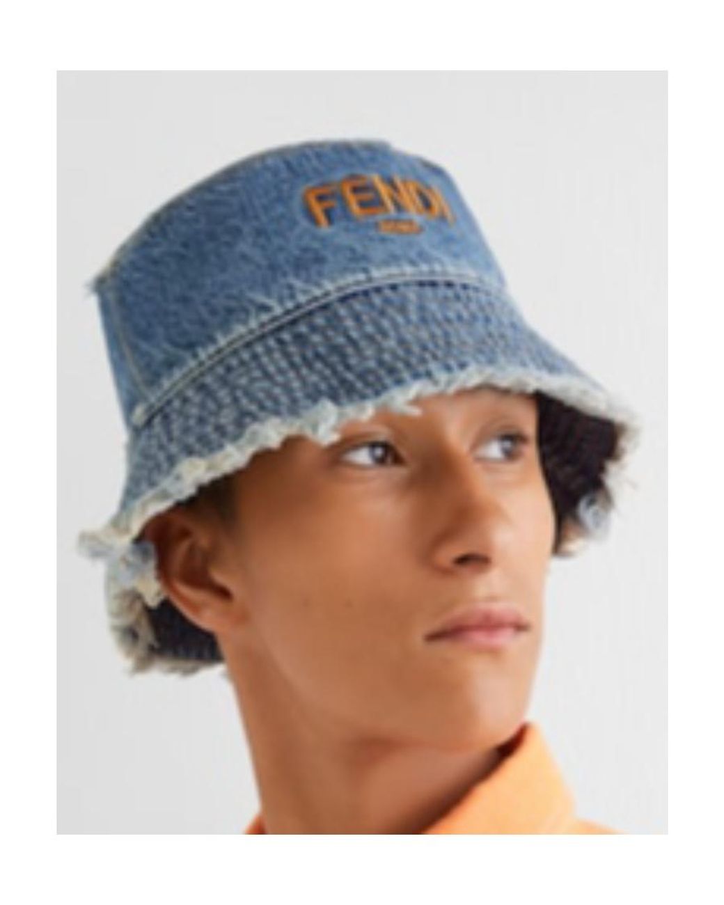 Fendi Blue Logo Embroidered Denim Bucket Hat for men